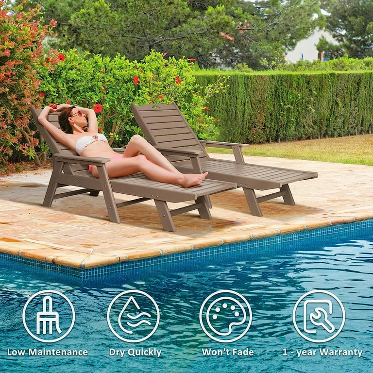 NALONE Chaise Lounge Outdoor with 5 Position Adjustable Backrest HDPE Lounge Chair for Outside Supports Up to 400 LBS Pool Lounge Chairs for Patio