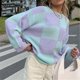 thumbnail image 4 of Púrpura S Blusa de punto a cuadros de gran tamaño 2021 Nuevo otoño e invierno Cárdigan de punto de manga larga con cuello de jardín suelto de longitud media de estilo coreano para mujer, 4 of 8