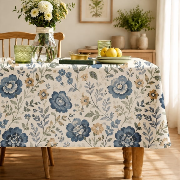 Rectangle Tablecloth Rdsfhsp Vintage Blue Floral Tablecloth French Country Flower Table Cover Washable Polyester Tablecloth for Dining Kitchen 70×55 inch