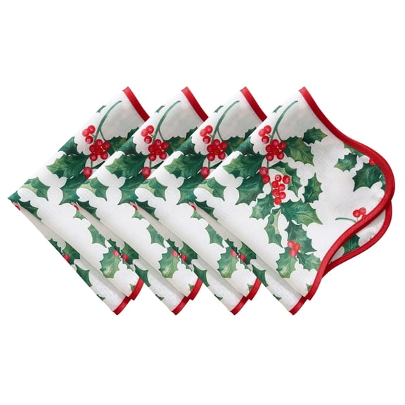 Elrene Home Fashions Vintage Holly Scallop Border Napkins, Set of 4, Multicolor, 17"W x 17"L