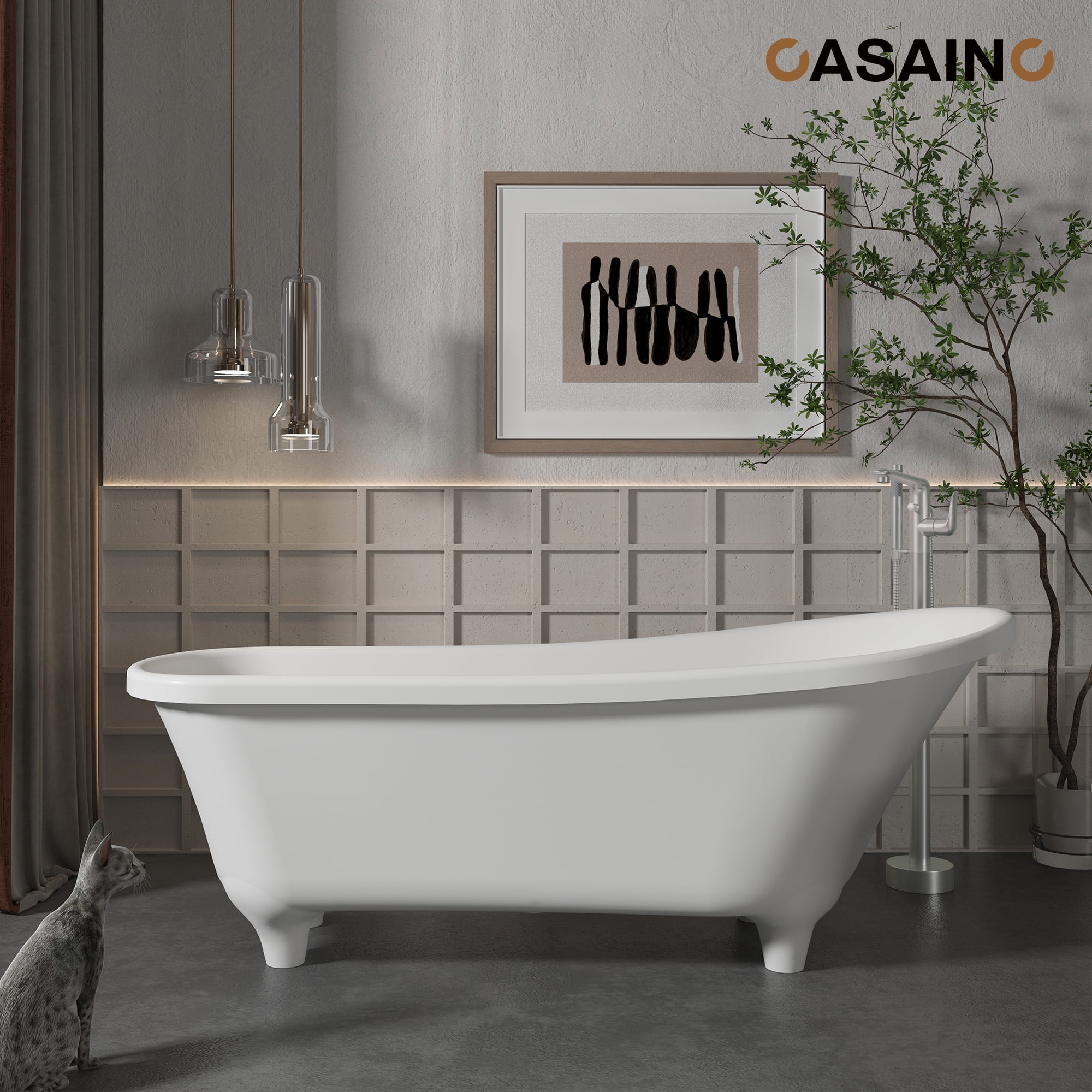 CASAINC Single-Handle Modern Floor Mount Freestanding Bathtub Faucet with Handheld Shower in Brushed Nickel