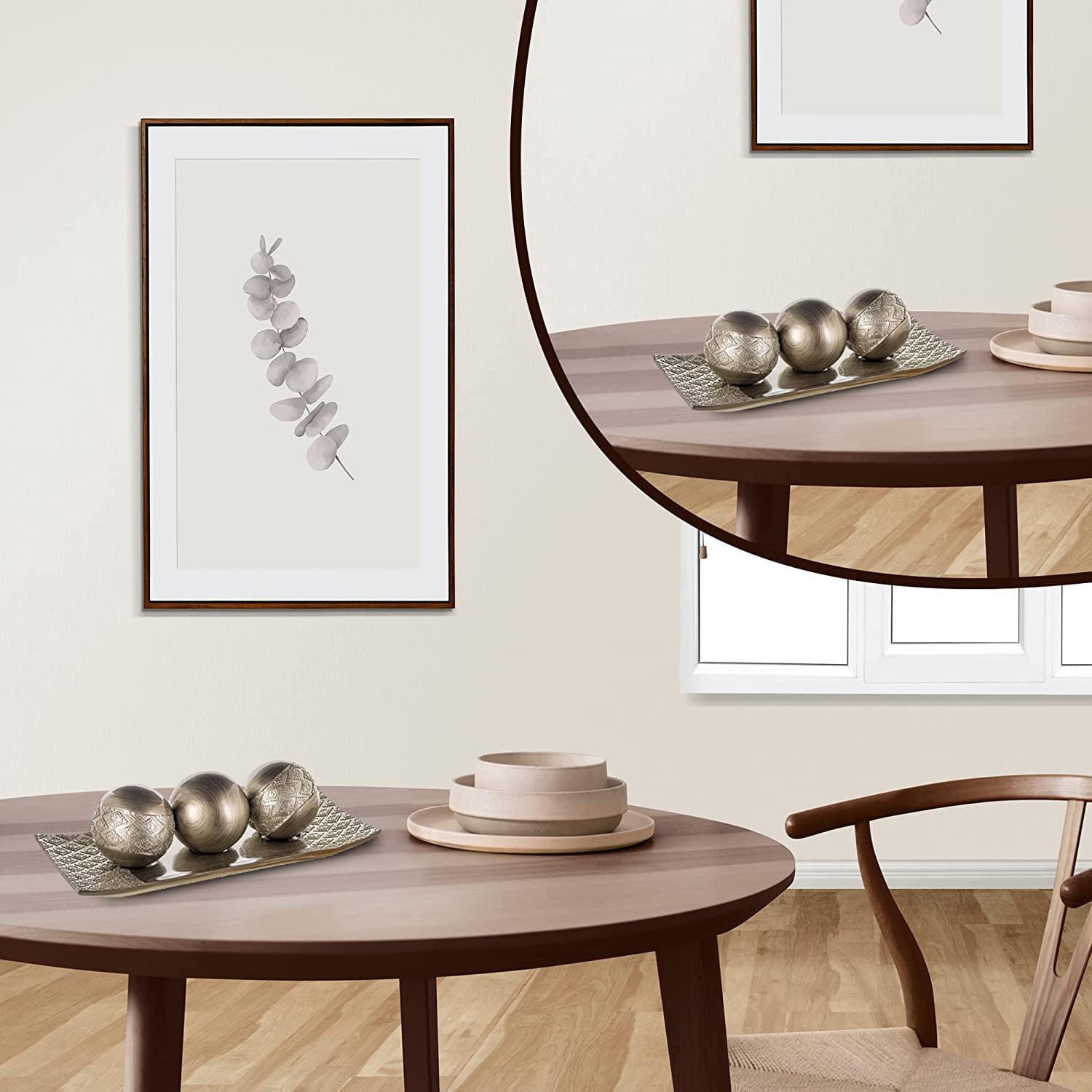 HomeRoots Tray and Orbs Balls | Centerpiece Table Decorations | Home Decor |Decorative Accents Balls for Living Room, Coffee, and Dining Table Decor |Set of 3 | Silver Decor