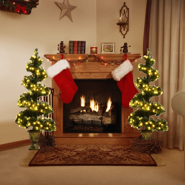 Gymax 2PCS 4 ft Pre-Lit Spiral Topiary Christmas Tree Artificial