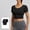 Black, variant on Rvasteizo T Shirts for Women Summer Short Sleeve Fitness Yoga Sport Stretch Slim Built in Padded Round Neck Light Ladies Workout Blouse