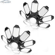 FIWARY LED Garage Light - 2Pack Bright 50000LM Garage Lights Ceiling Led w/ 8 Deformable Panels 6500K Led Light Bulb Srew in E26/E27 Socket with Adjustable Center Spotlight for Barn Workshop Attic