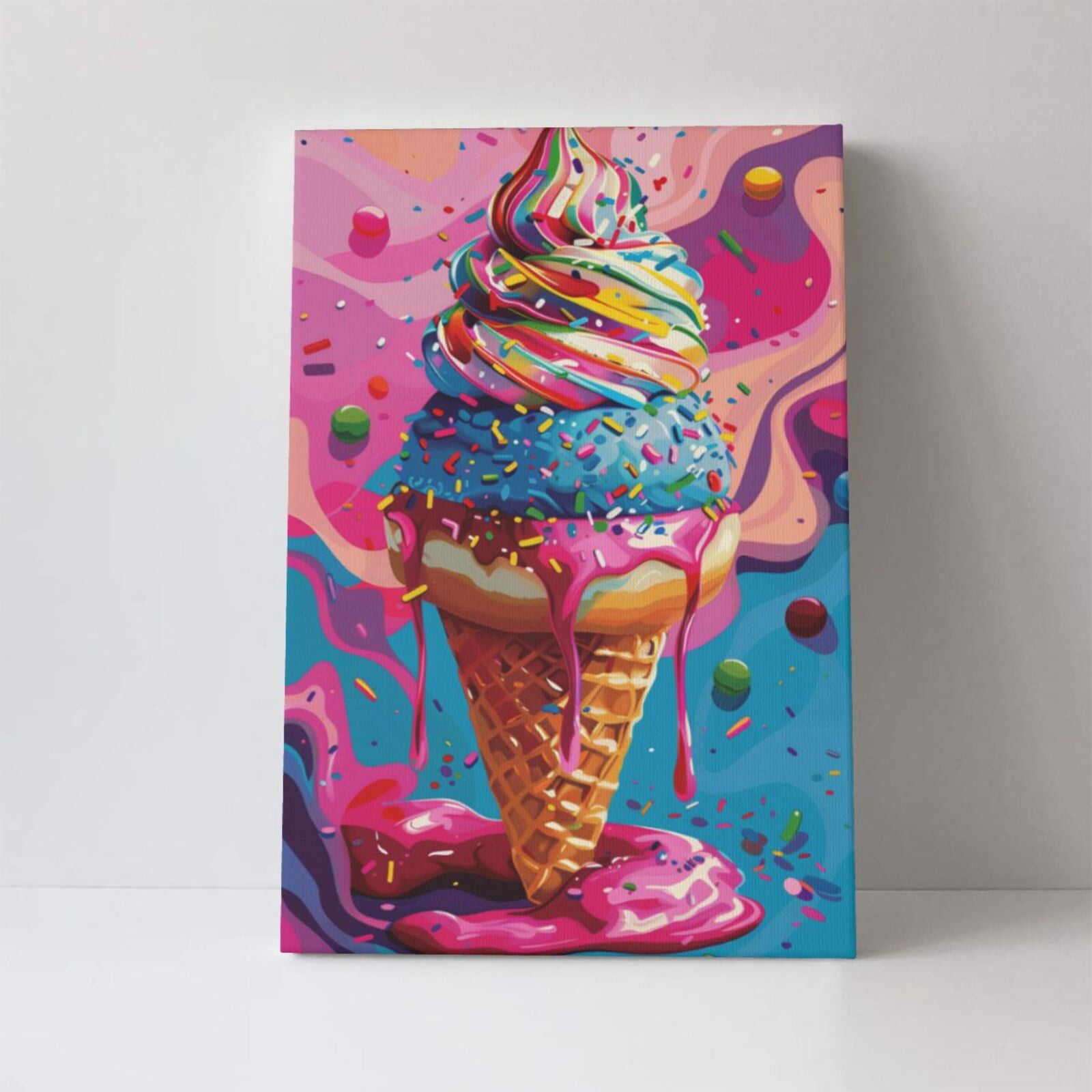 16x24 inch Ice Cream Cone Canvas Paintings Wall Decor,Ice Cream Shop Picture Decor Accessory,Charm Ice Cream Cone Modern Style Painting Poster,Gift For Children,Ice Cream Shop,Kid Room Decor