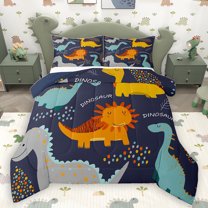 Homewish Kawaii Navy Dinosaur Bedding Comforter Set for Kids, Chic Polkadots Twin Comforter Sets, Cartoon Animal Reversible Bedding Set, Lightweight Room Decor, 2-Piece