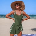 thumbnail image 7 of One Piece Swimsuit Women Tummy Control Modest Bathing Suits Color Block Scoop Neck Skirt Swim Dress Swimwear Army Green XL, 7 of 7