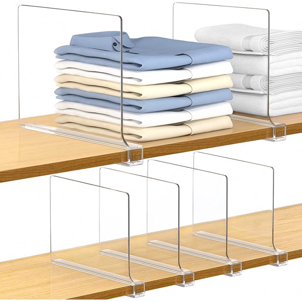 4 Pack Acrylic Shelf Dividers for Closets Kitchen Bedroom Shelving
