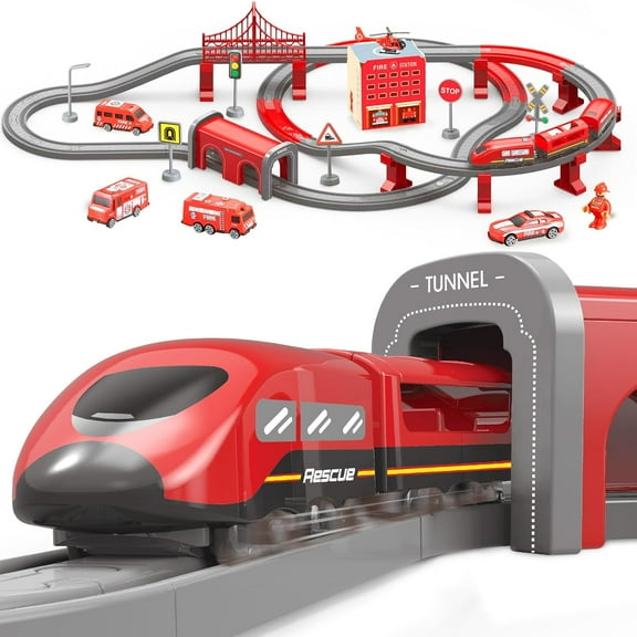 Funtogether Toys Train Set for Toddlers, 92-Piece Electric Train Set with Magnetic Tracks, Battery Operated Toy Trains for Kids Ages 3-8, Birthday Gift for Boys and Girls