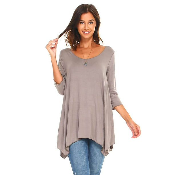 Grit crawl attribute Simplicitie Women's 3/4 Sleeve Loose Fit Flare Swing T Shirt Tunic Top -  Regular and Plus Size - Made in USA - Walmart.com