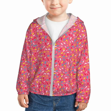 

Sun Hoodie for Kids Colorful Sprinkles Donuts Long Sleeve Swim Fishing Shirts Sun Protection Zip Up Jacket Clothing Athletic Hoodie