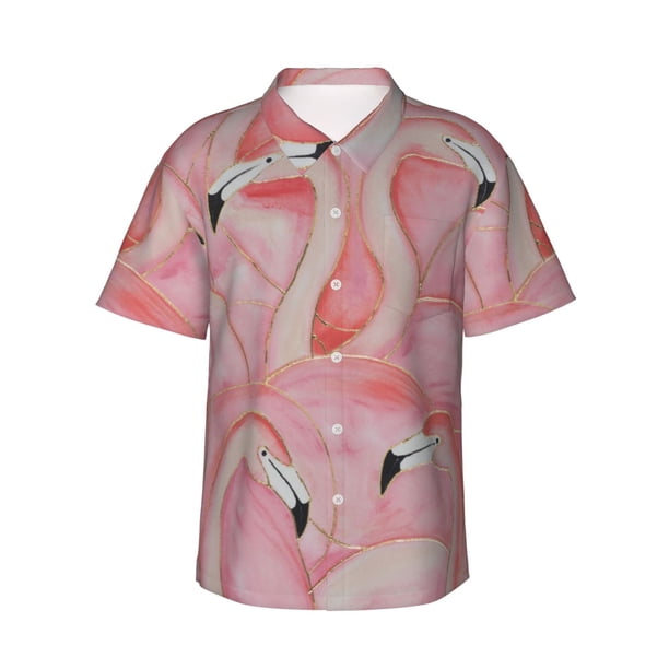 Balery Flamingos Camisas hawaianas de manga corta para hombre, camisas playeras de corte holgado, camisas de vacaciones con botones,Small