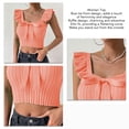 thumbnail image 5 of Women Top Bow Knot Front Neck Sleeveless Top Ruffle Rib Knit Slim Blouse Pure Color Blouse Dusty Pink M, 5 of 6