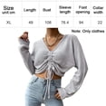 thumbnail image 2 of Jersey de mujer Prendas de punto recortadas acanaladas Top corto de punto fruncido con cordón Cuello en V sólido (gris), 2 of 5
