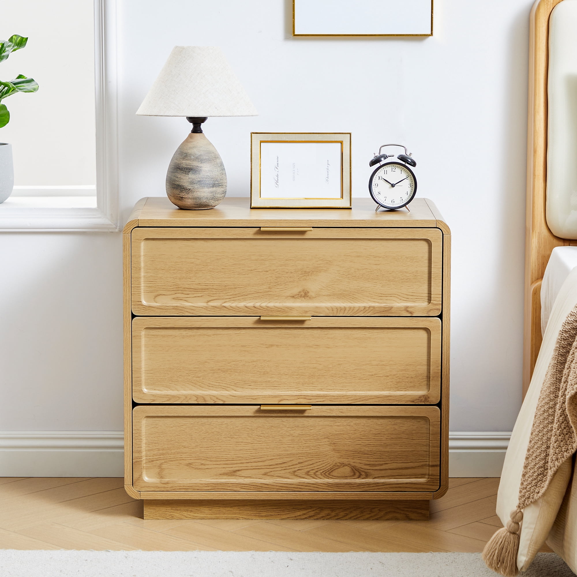 Mid-Century Modern 3-Drawer Dresser & Nightstand, Wood Storage Cabinet for Bedroom, Living Room or Entryway, Farmhouse Bedside Table, Oak