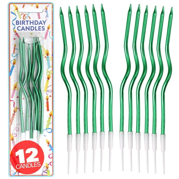 12 Count Green Spiral Metallic Birthday Candles, Cake Candles, Birthday Parties, Wedding Party, Spiral Candles, Gold Birthday Candles