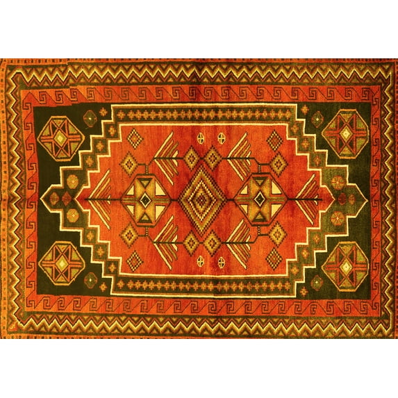 Ahgly Company Machine Washable Indoor Rectangle Persian Yellow Traditional Area Rugs, 3' x 5'