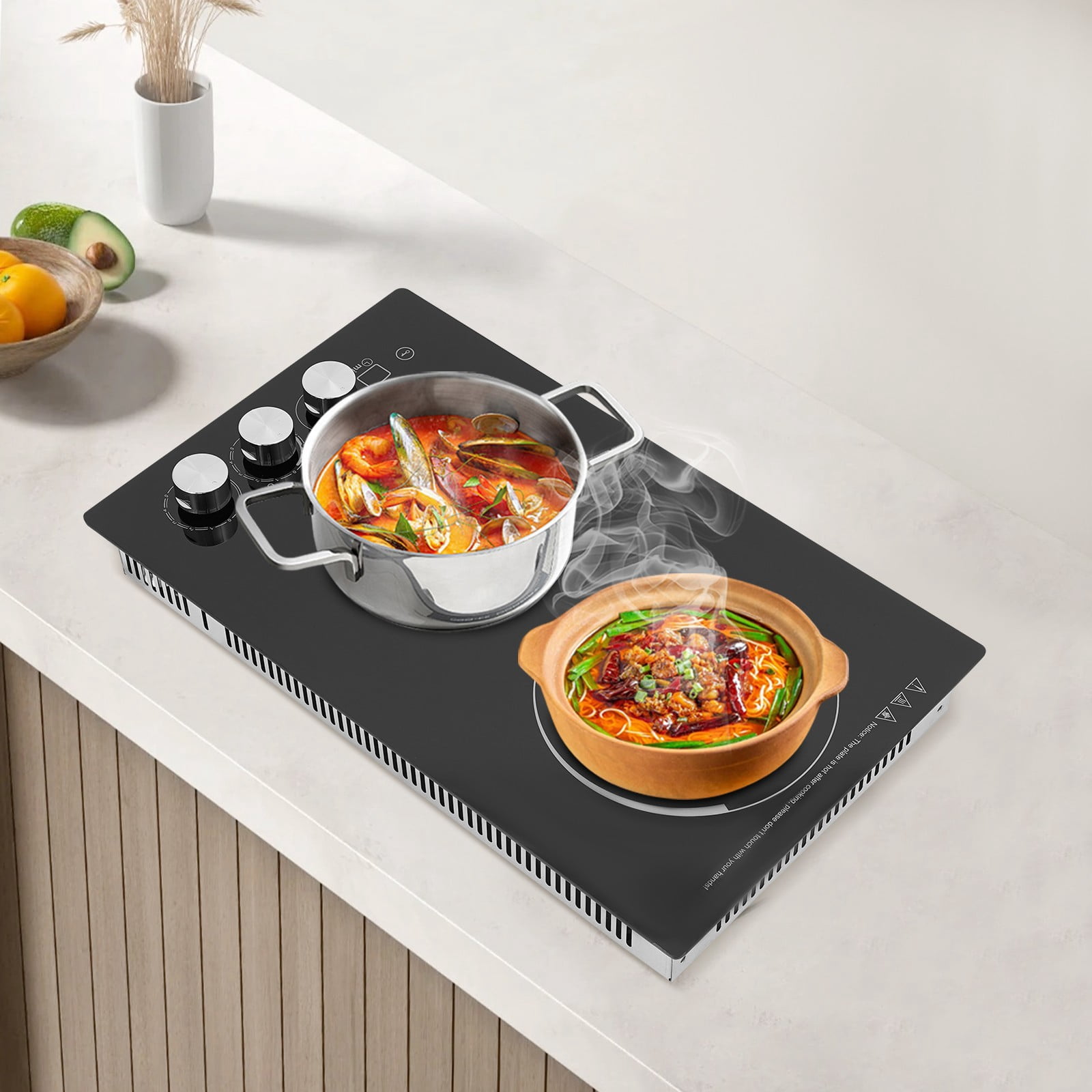 ToppiJoy 2 Burners Electric Ceramic Cooktop, Electric Stove Top Firepower Gears Adjustable with LED Display Safety Lock, for Kitchen Hotel Restaurant