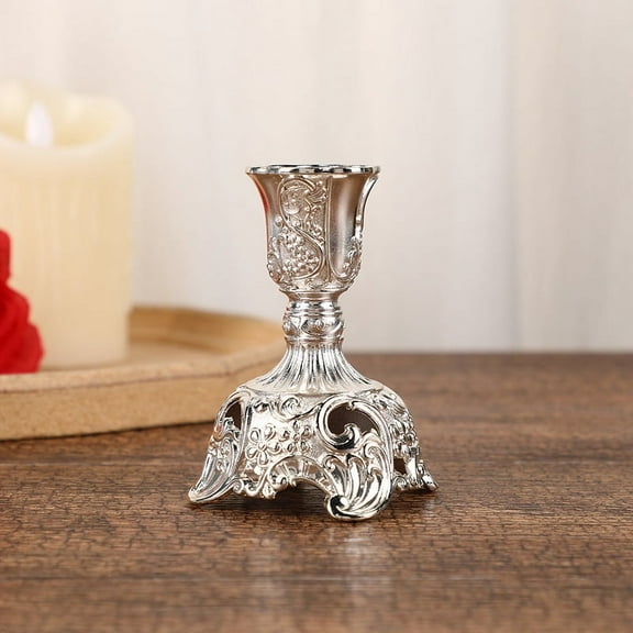 Candlestick Holders Taper Candle Holders,Silvery Candlestick Holder Set of 2，for Table Wedding Housewarming Gift,Short Style