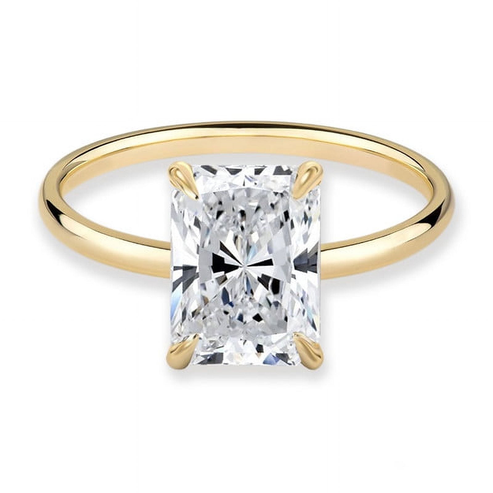 Cora Jewellery 3.5CT Radiant Moissanite Engagement Ring for Women, Solitaire Hidden Halo Ring, 10K Yellow Gold