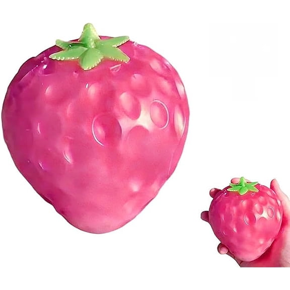 Squishy Toys Large Cream Strawberry and Tomato Stress Ball, Fidget Toys with Soft Rubber Beads for Tactile Stimulation, Fruit Shaped Squeeze Ball for Pressure Relief