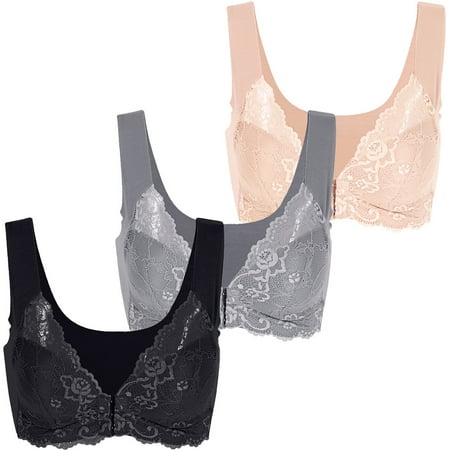 

3 Pack Women Floral Lace Bra Front Closure 5d Shaping Push up Seamless no Trace Beauty Back Sports Comfy Bra