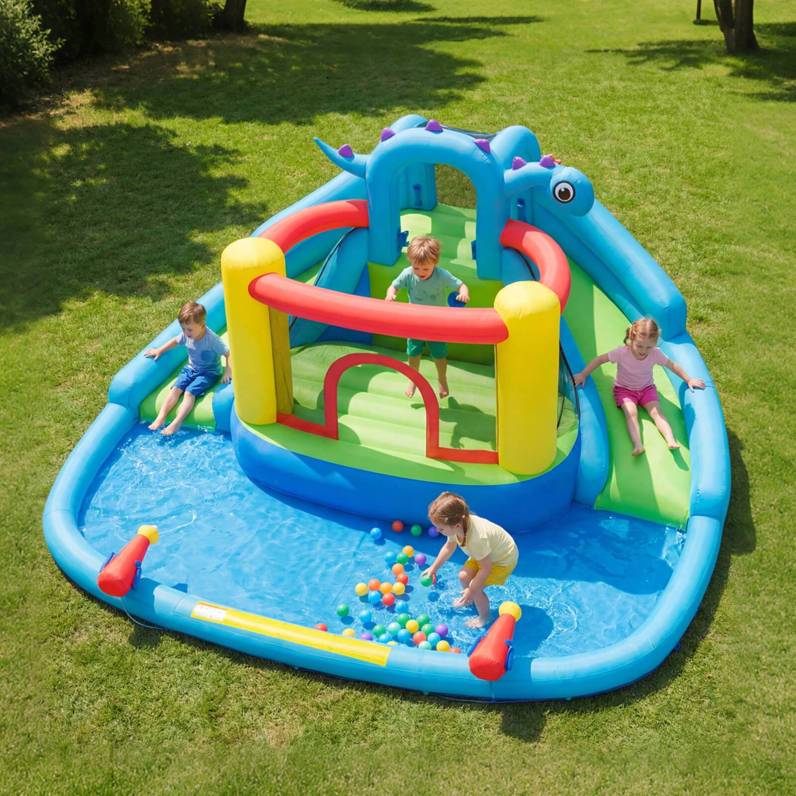 Infans Inflatable Water Slide Park w/Double Slides Jumping Area Splash Pool 950W Blower