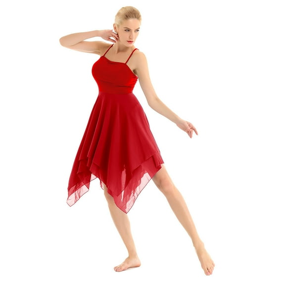 inhzoy Women's Elegant Lyrical Ballet Contemporary Dance Dresses Red M