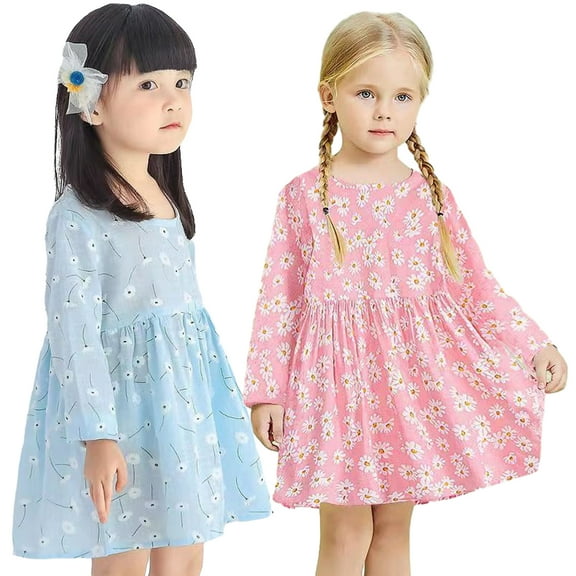Esaierr Little Girls Princess Dress Kids Baby Girls Floral Print Casual A-Line Long Sleeve Spring Fall Dress Pullover Casual Dress Birthday Dress Skirt Toddler Dress for 1-6years