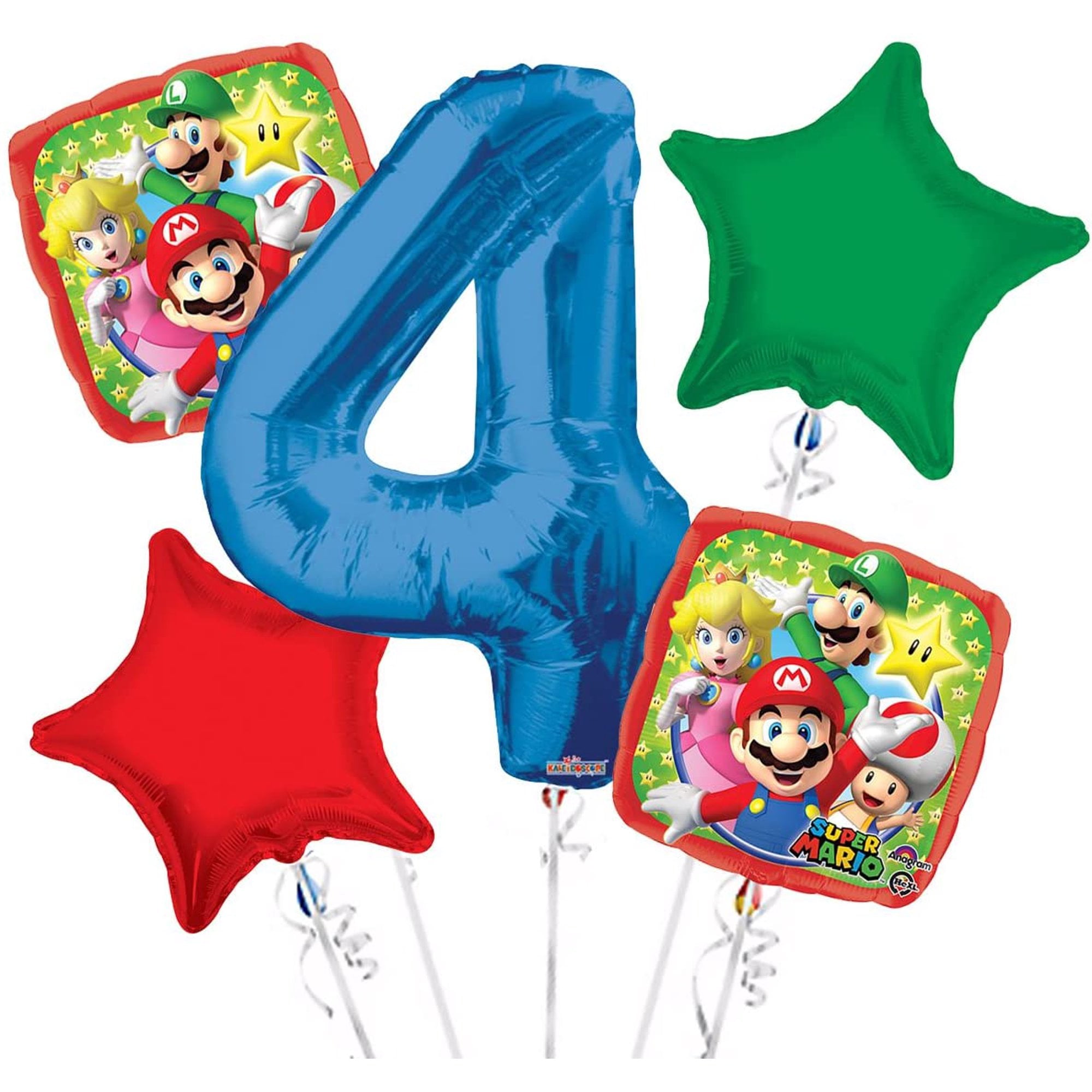 Super Mario Balloon Bouquet 4th Birthday 5 pcs Party Supplies
