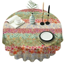 Pioneer Flower Floral Print Pattern Round Tablecloth 60"x60",Wrinkle Wipeable Table Cloth for Kitchen Dining Room Picnic Patio Party