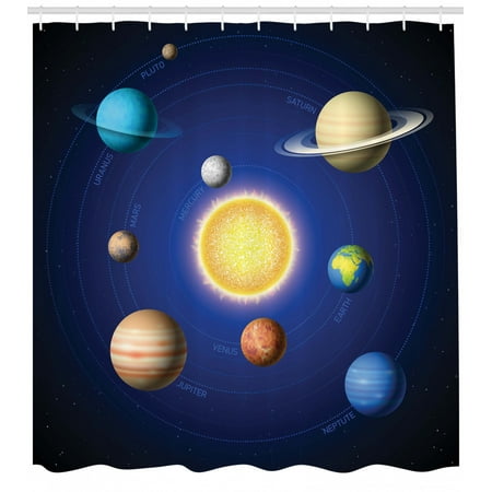 Space Shower Curtain Solar System Illustration Showing Planets Around Sun Harmony Of Galaxy Science Room Image Fabric Bathroom Set With Hooks