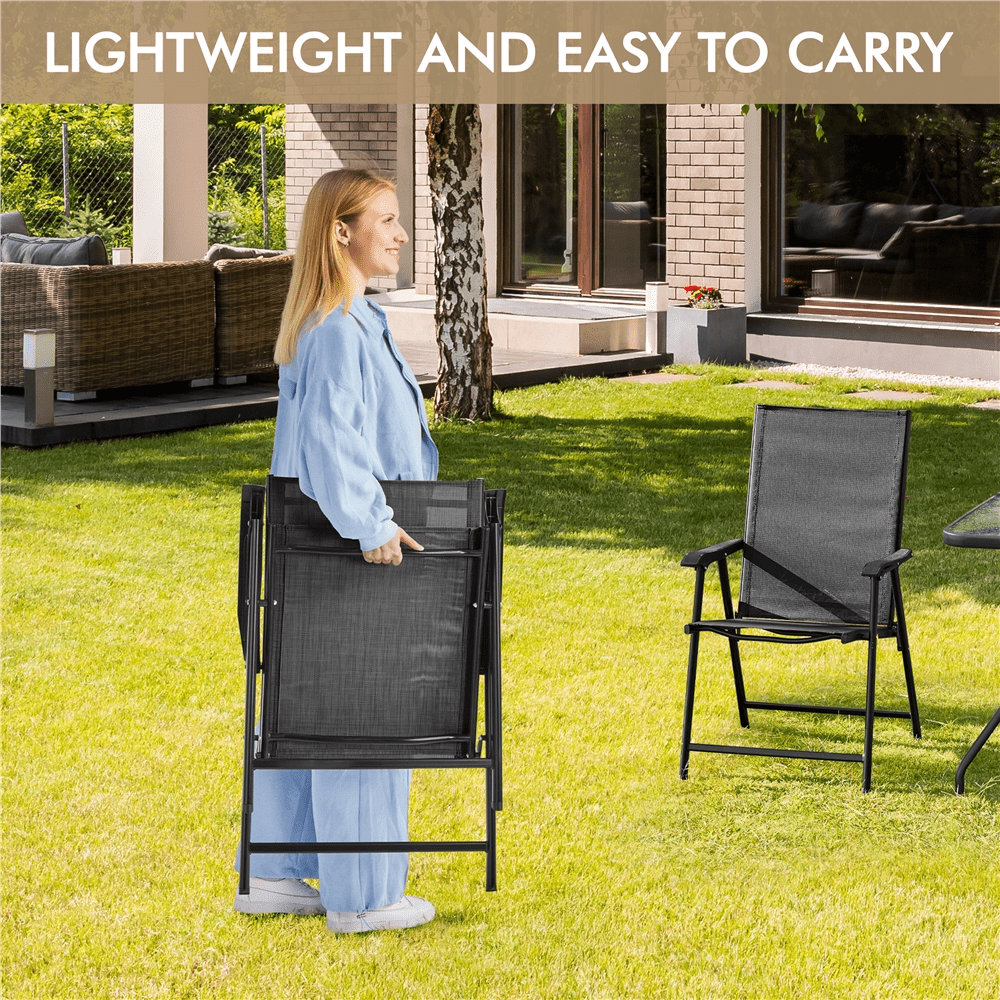 Renwick Outdoor Texteline Folding Dining Chairs with Backrest, Set of 4, Black