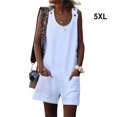 thumbnail image 5 of Jumpingount Mujer verano cuello sin mangas mono general pierna ancha Casual Color sólido mono mono senderismo Camping Vestidos Blanco 5XL, 5 of 5