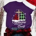 thumbnail image 2 of Camisas Navideñas A Cuadros Para Mujer, Cuello Redondo, Entramado, Estampado de Árbol de Navidad, Camisetas de Manga Corta Odeerbi ODB207945, 2 of 7