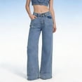 thumbnail image 6 of Women's Light Wash Distressed Wide Leg Jeans High Waisted Fit, 6 of 9