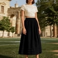 thumbnail image 2 of Lusa Long Skirts for Women 2026 Summer Boho Pleated Loose Fit Lightweight Flowy Skirt Pure Color Casual Elastic High Waisted Swing A-Line Maxi Skirts Black M, 2 of 5