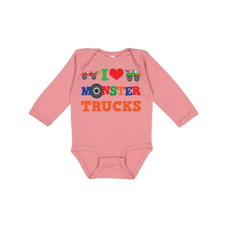 

Inktastic I Love Monster Trucks Gift Baby Boy or Baby Girl Long Sleeve Bodysuit