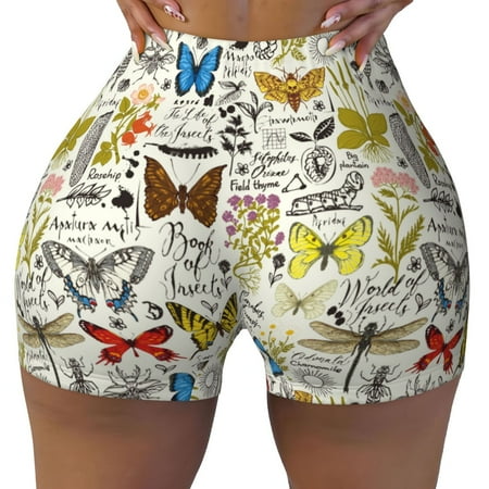 Workout Shorts Women  Insects And Medicinal Herbs Biker Shorts for Women Running Gym Spandex Shorts Tummy Control