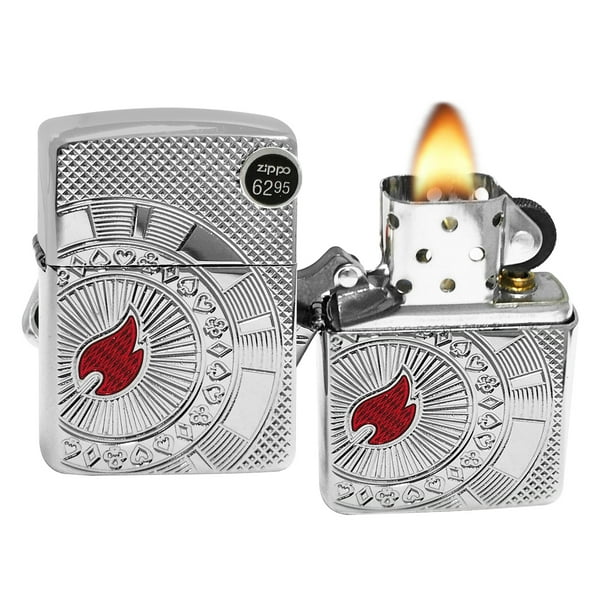 Zippo 49058 Poker Chip Flame High Polish Chrome Lighter New in Box