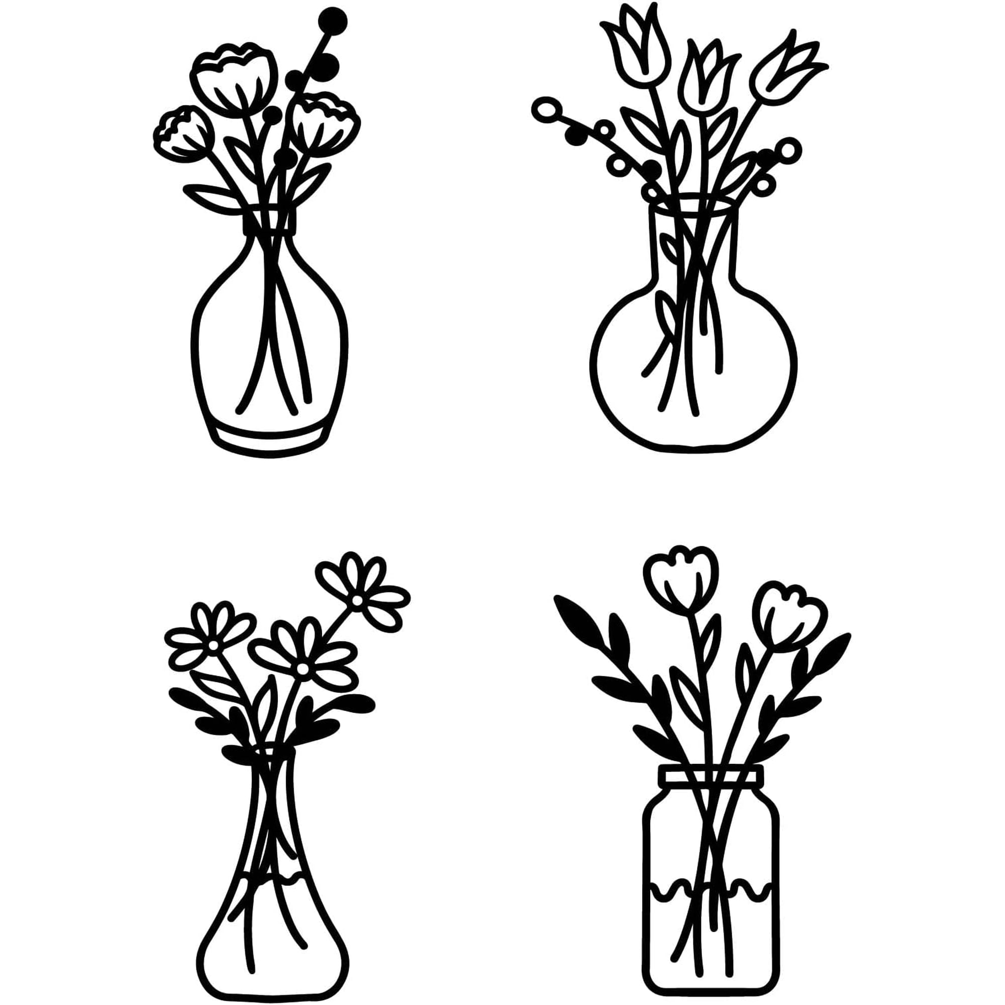4 Pcs Flower Vase Wood Wall Art Decor Dino Geometric Wall Decor Animal Figurines Silhouette Decor Nursery Room Decorations for Playroom Classroom Bedroom Home Wall Decor Black