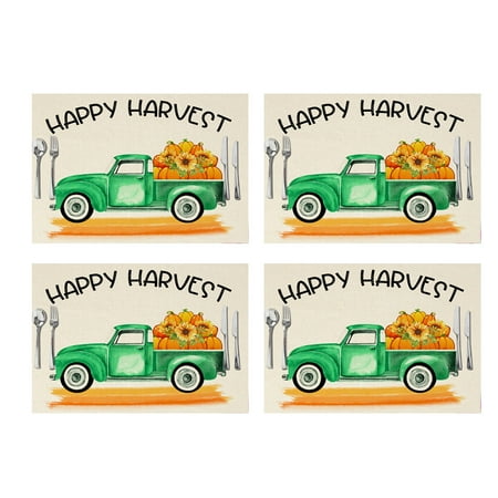 

4pcs Thanksgiving waterproof linen placemat holiday decoration table insulation mat