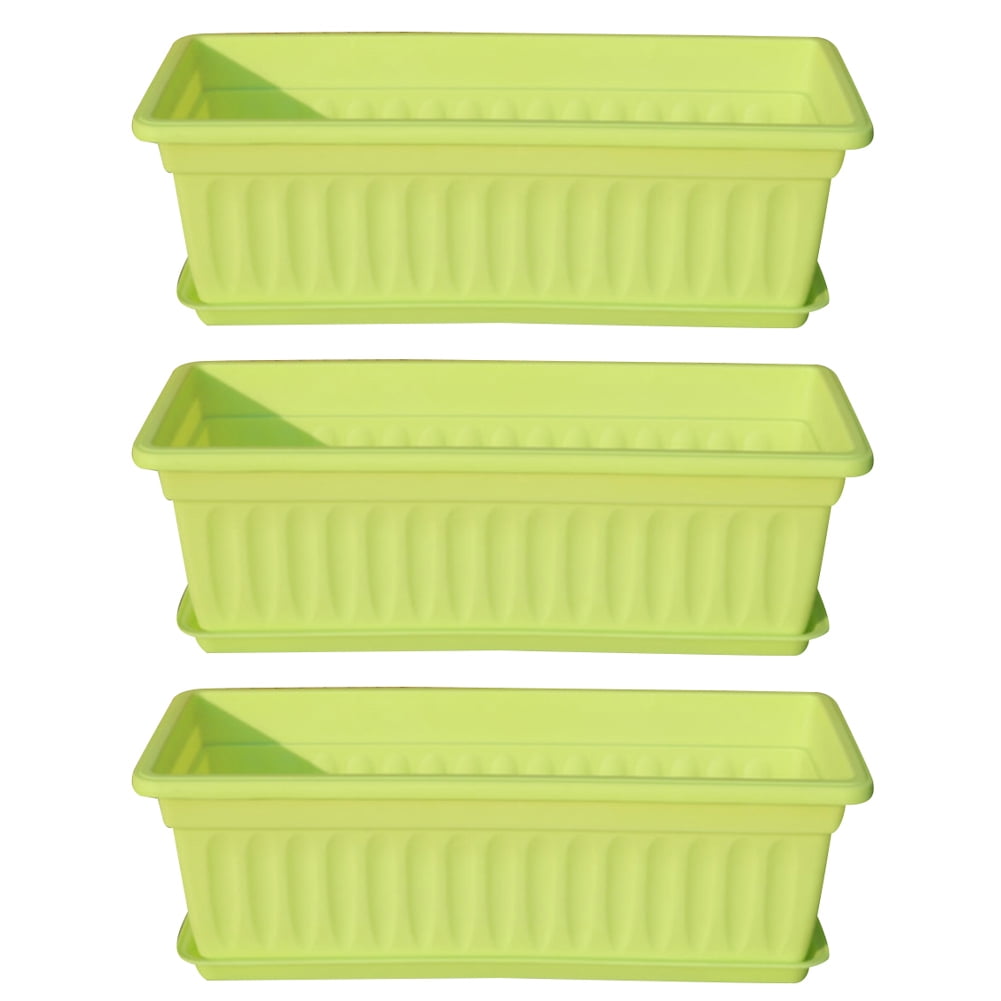Set of 3, Window Box Flower Pots with Saucer, 17 Inches Plastic Rectangular Planters,for Windowsill,Patio, Garden, Home Decor, Porch，Indoor and Outdoor Flower Boxes for Windowsill