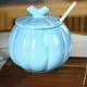 thumbnail image 5 of Tarro de Cerámica con Forma de Calabaza para Té, Especias o Sopa | Azul | Resistente a Altas Temperaturas | Tapa y Cuchara | 12,5 X 12,5 X 12,2 Cm | 600 G, 5 of 6