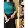 thumbnail image 4 of Women Summer O Neck Solid Color Half Sleeve Slim Fit Ribbed Bottoming Shirt Top T-Shirts, 4 of 5