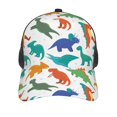 thumbnail image 3 of Lsque Colorful Dinosaur Printed Trucker Hat - Baseball Cap for Men Women - Breathable Mesh Side, Adjustable Fit - for Casual Wear, 3 of 7