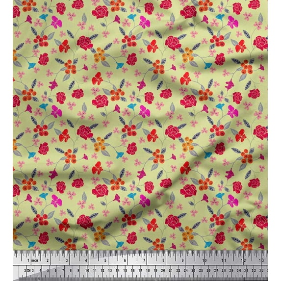 Soimoi Cotton Duck Fabric Berries,Leaves & Floral Artistic Printed Craft Fabric by The Yard 56 Inch Wide