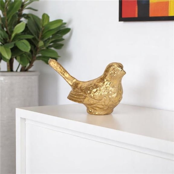 HomeRoots 612457 5 in. Gold Cast Iron Bird Figurine