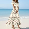 thumbnail image 2 of Cmfcve Hawaii Dresses for Woman Plus Size Short Sleeve V-neck Long Floral Dresses Flower Print Ruffle Beach Vacation Dress, 2 of 4